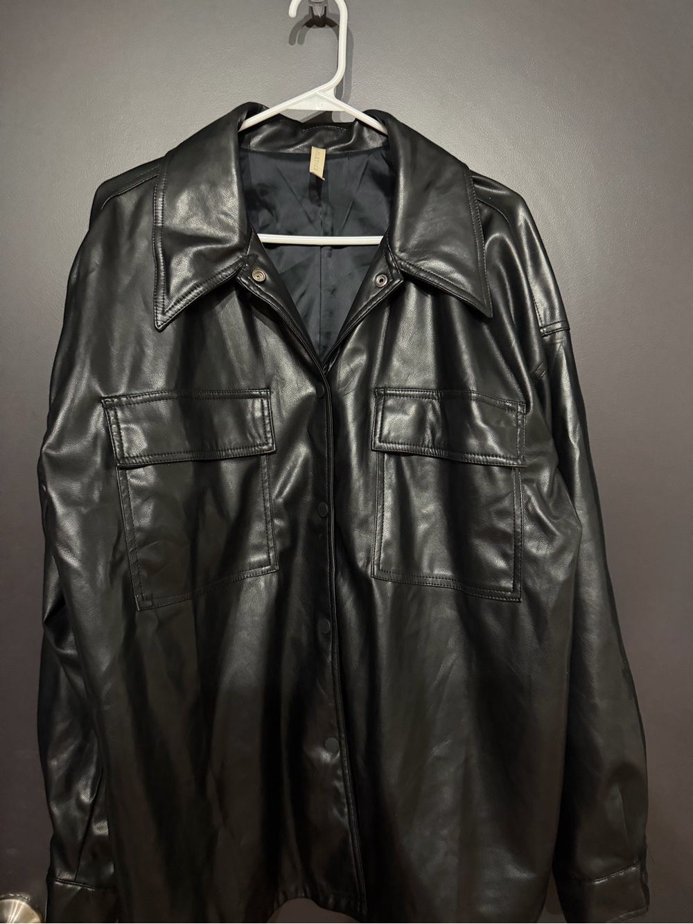 Fabletics Black Faux Leather Button-Up Jacket